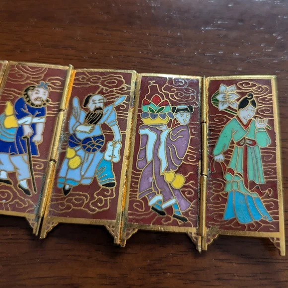 8 IMMORTALS vintage chinese miniature cloisonne screen - Picture 7 of 11